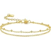 LEMKAY Gold Bracelets for Women 14K Gold Bracelets for Women Chain Bracelet for Womens Double-Layer Chain Design Layered Bracelet for Womens