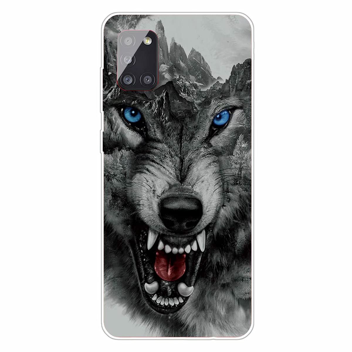 MUTOUREN Compatible with Samsung Galaxy A31 Case, 【with Free Screen Protector】, Ultra-thin Soft TPU Silicone Cover Anti-Scratch Protective Bumper,Wolf 02