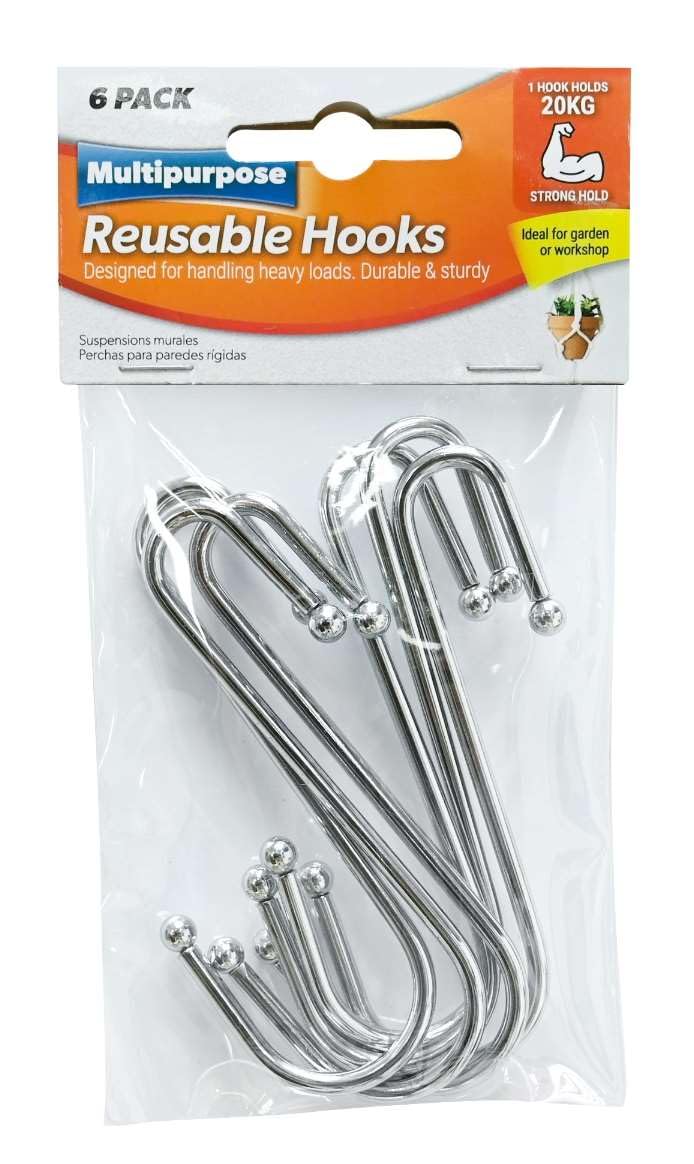 Pack 6 Large Chrome S Hooks With Ball Ends