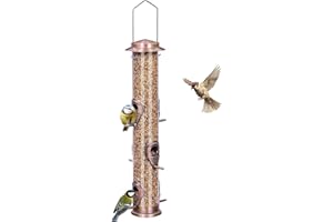 ERYTLLY Metal Bird Feeder for Wild Birds - 1.4mm Extra Thick Solid Transparent Tube with Steel Hanger, Squirrel Proof for Out