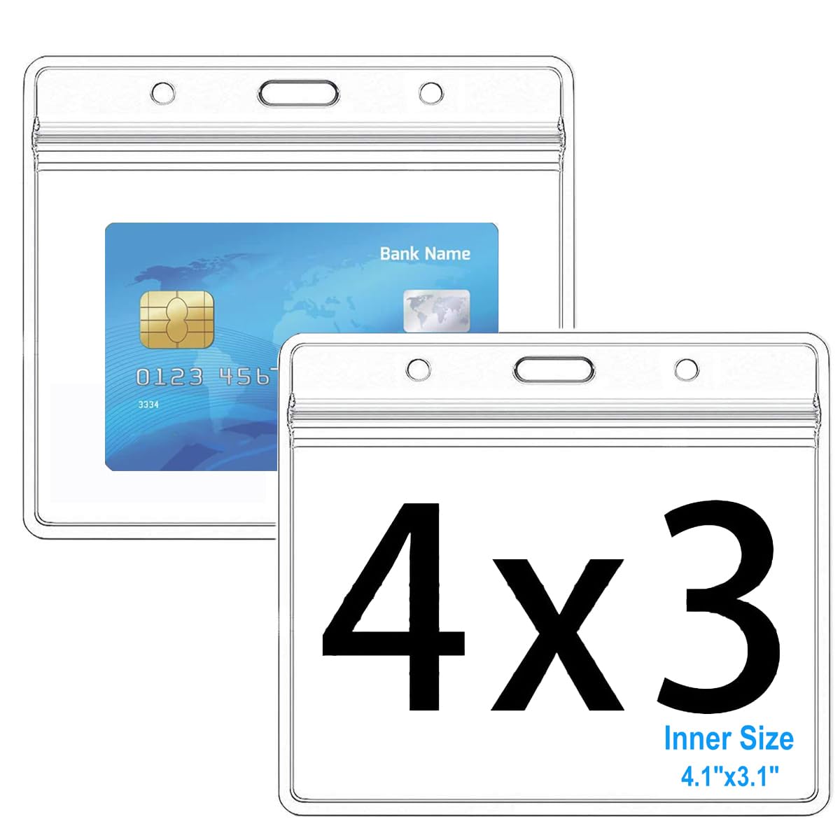 Photo 1 of (4x3 Inches) Thick Horizontal ID Card Name Tag Badge Holder with Waterproof Type Resealable Zip (10Packs,)