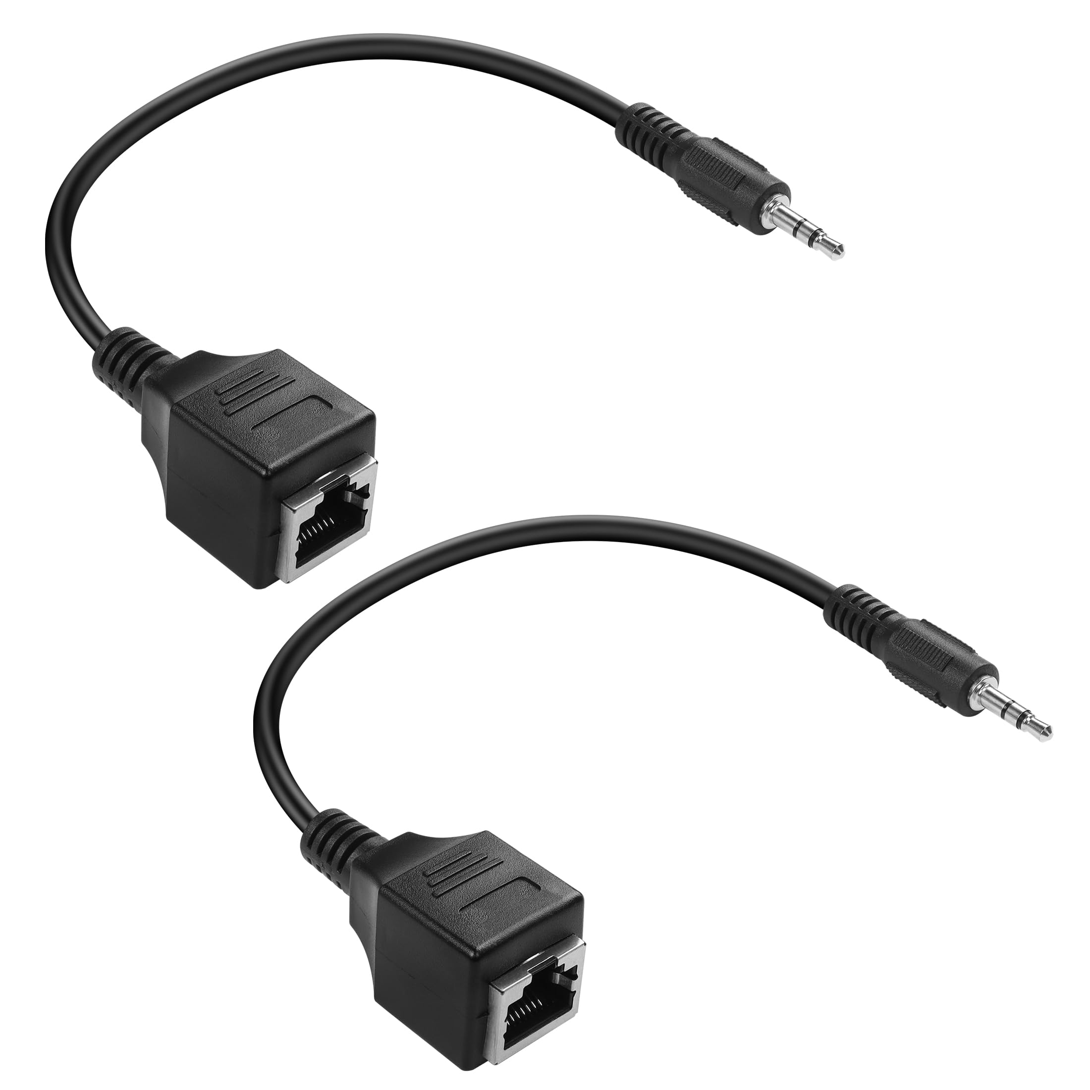 YACSEJAO Network RJ45 to 1/8" Stereo Adapter 2 Pack 3.5mm 3.5mm Stereo Male Plug to RJ45 Female Extende Over Cat5&Cat6 Socket Ethernet Adapter