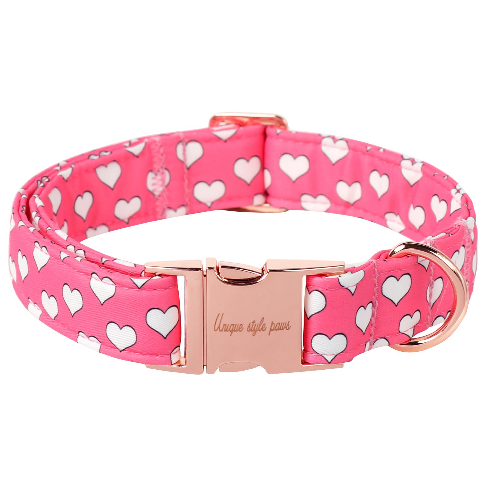 Photo 1 of Unique style paws Dog Collar Metal Buckle Collar for Valentine's Day Gift Pink Heart Love for Small Medium Large Boys Girls Dogs