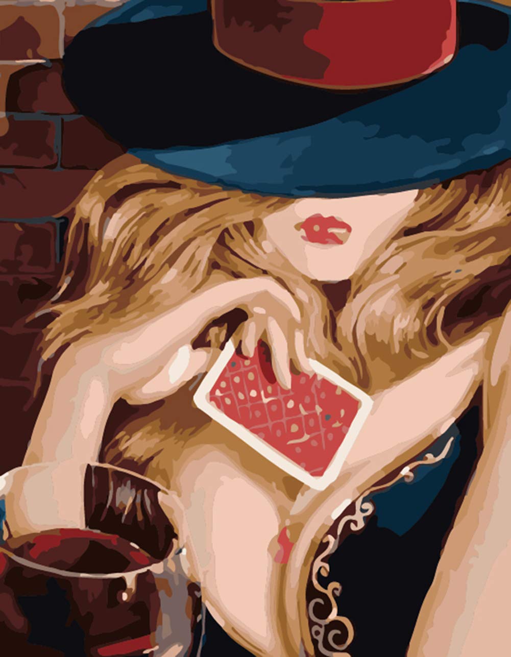 ABEUTY DIY Fabric Decorating Kits, Paint by Numbers Poker Beauty Girl 16x20 inches Number Painting Wall Art (Beauty, No Frame)