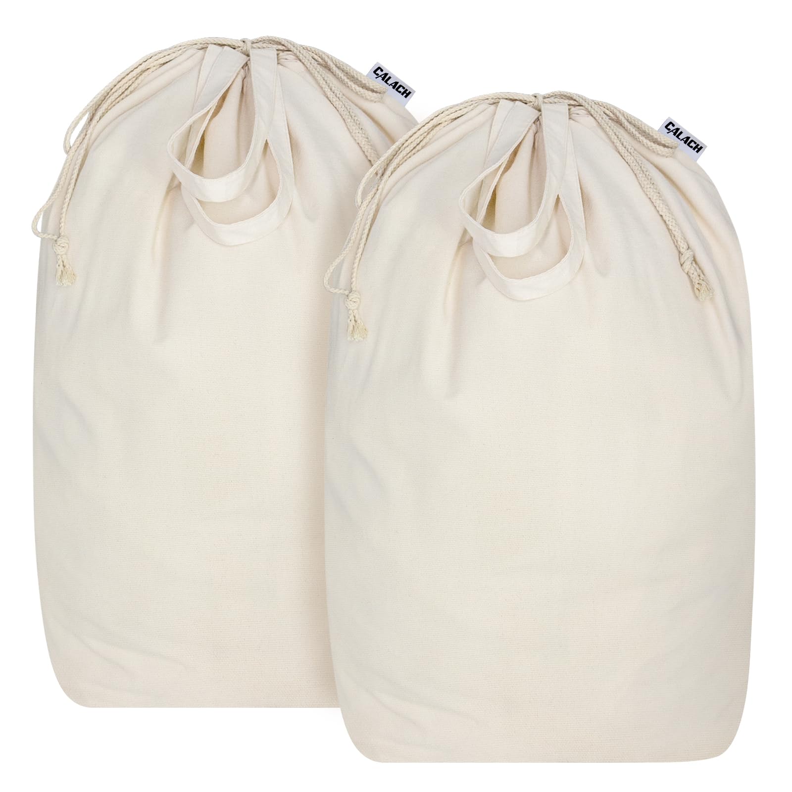 Photo 1 of CALACH Canvas Laundry Bags with Handles & Square Base13.8"x 13.8", Large Heavy Duty Laundry Basket Hamper Liner, College Dorm Washable Drawstring Cotton Dirty Clothes Bag (Natural,2 Pack)