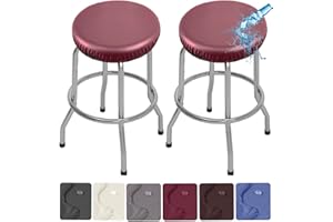 ANWUCHEN Stool Covers Round,2 Pack Stretch Waterproof PU Round Bar Stool Covers Removable Bar Stool Seat Covers Washable Bar Stool Covers Round Barstool Covers with Elastic Bands for 13-18 Inch Stool Red