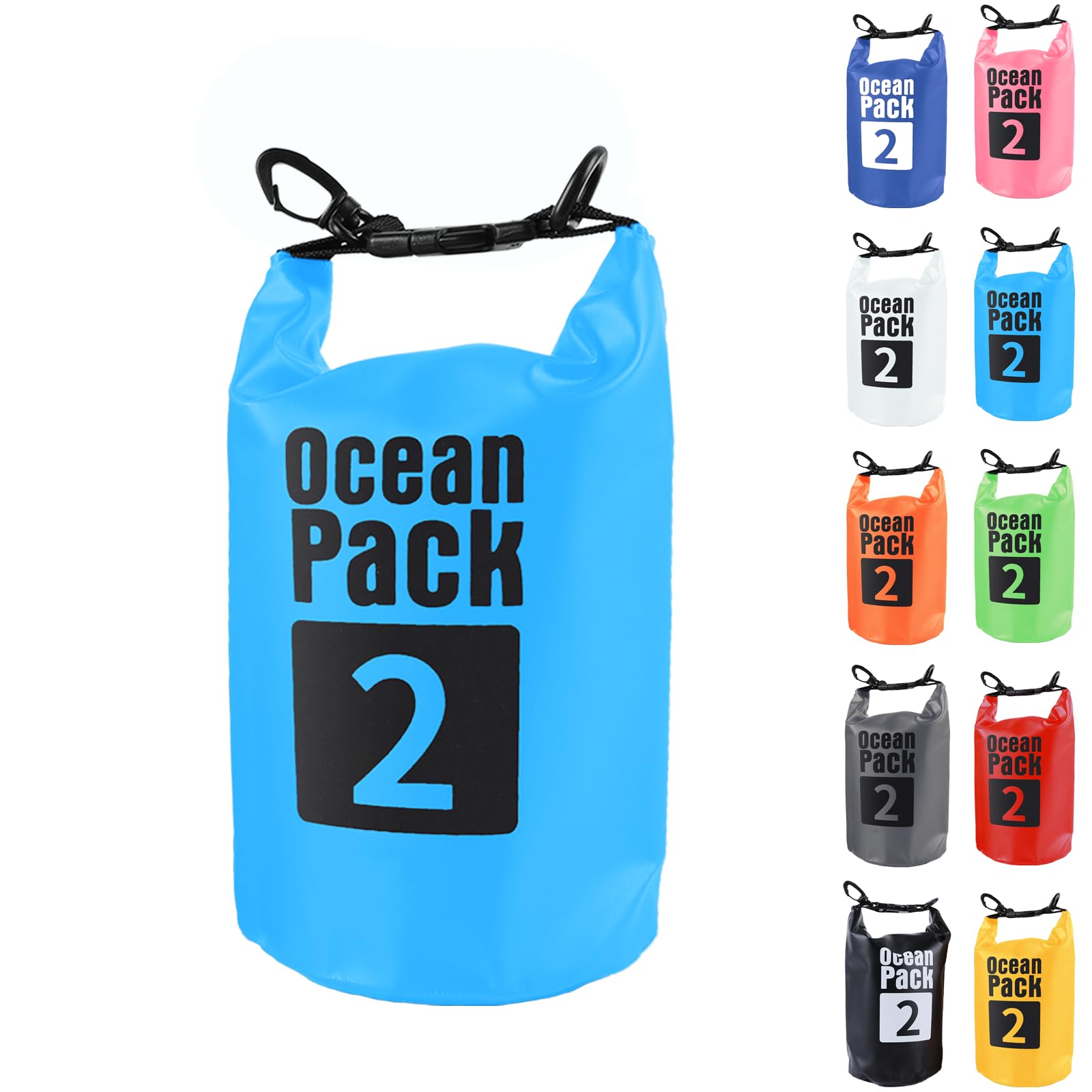 Dry Bag 2L, Boat Dry Bags Sky Blue Waterproof Bag Dry Sack Roll Top Long Adjustable Shoulder Strap 2L/5L/10L/20L/30L/40L for Drifting Boating Kayaking Fishing Rafting Swimming Camping Canoeing Surfing