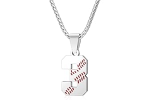 Wikavanli Personalized Baseball Jersey Number 00-99 Necklace - Stainless Steel Baseball Chain Pendant Necklace - Team Jewelry Gift for Boys, Girls, Men, Women