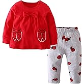 Eghunooy Baby Girls Clothes Set 2 Piece Long Sleeve Cartoon Pattern Infant Outfits
