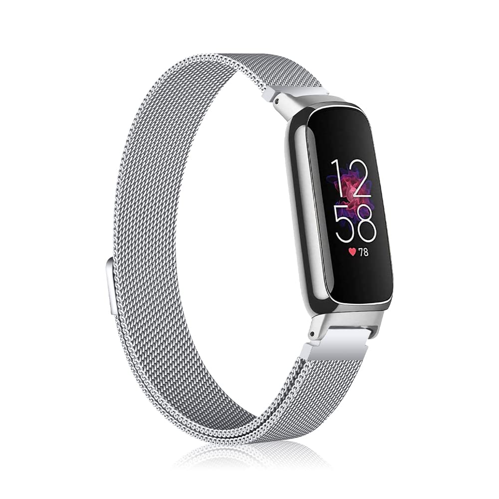 Niboow Strap Compatible with Fitbit Inspire 3, Men Women Magnet Stainless Steel Mesh Metal Breathable Watch Bands for Fitbit Inspire 3 - Silver