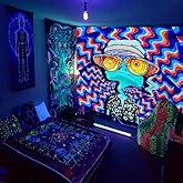 ADDWel Blacklight Frog Tapestry, Hippie Alien Tapestry Glow In The Dark, UV Reactive Black Light Upright Posters Wall Hanging for Bedroom Dorm Living Room Backdrop Decor