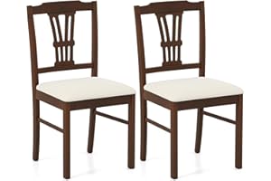 Giantex Wooden Dining Chairs Set of 2, Upholstered Kitchen Chairs with Solid Rubber Wood Frame, Hollowed Backrest & Soft Padd