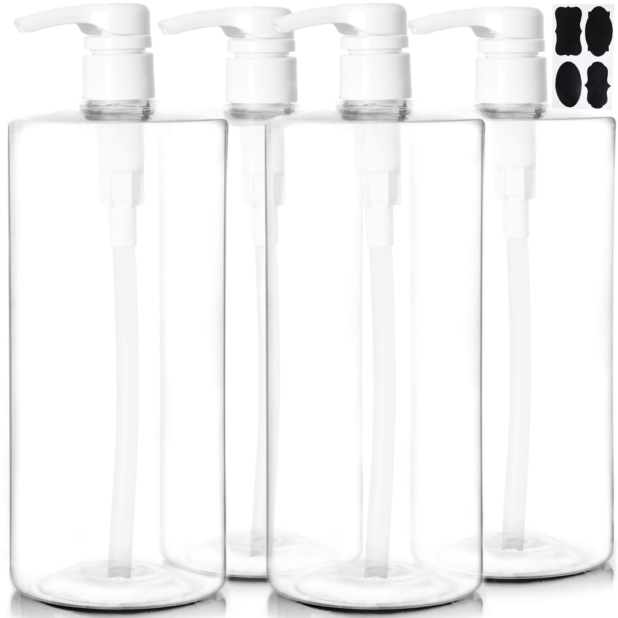 Youngever 4 Pack 1000ML(1 Liter) Empty Shampoo Pump Bottles, Plastic Cylinder Pump Dispenser