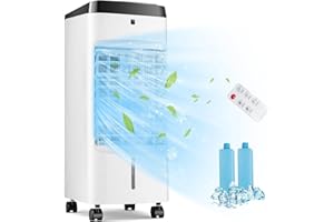 GOFLAME Evaporative Air Cooler Portable, 3-in-1 Humidifying Cooling Fan with Remote, 3.5L Water Tank, 2 Ice Packs, 4 Wind Modes, 3 Speeds & 12H Timer, 70° Oscillation Swamp Cooler for Home Office