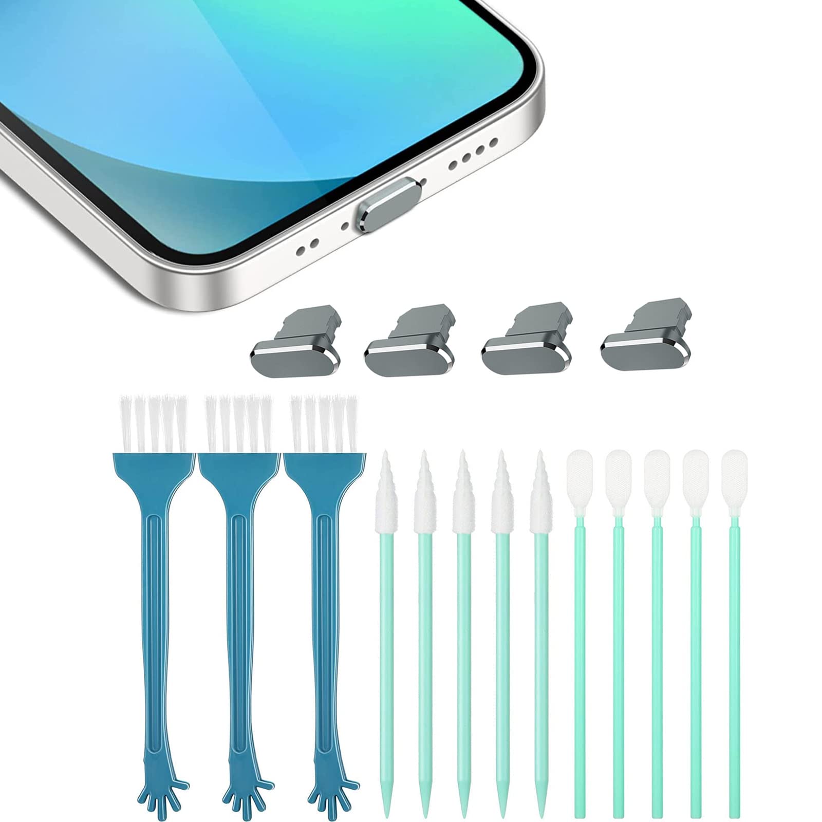 SHULLIN Pack of 17 Metal Anti Dust Plug Phone Port Cleaning Brush Kit Mobile Phone Speaker Cleaning Brushes Mobile Phone Cleaning Phone Receiver Cleaning Brush for iPhone 11/11 Pro Max/12 Mini/12