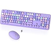 Colorful Wireless Keyboard and Mouse Combo, COVEVA 2.4GHz Wireless Retro Cute Round Keycaps Keyboard, 104 Keys Full-Sized Keyboard Mouse Set with Switch Button for PC Laptop Desktop (Purple Colorful)