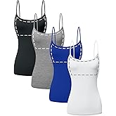 Sugar Sunday Cotton Camisole Tops for Women Built in Bra Spaghetti Strap Tank Top with Shelf Bra Cami Undershirt Pack 1-4