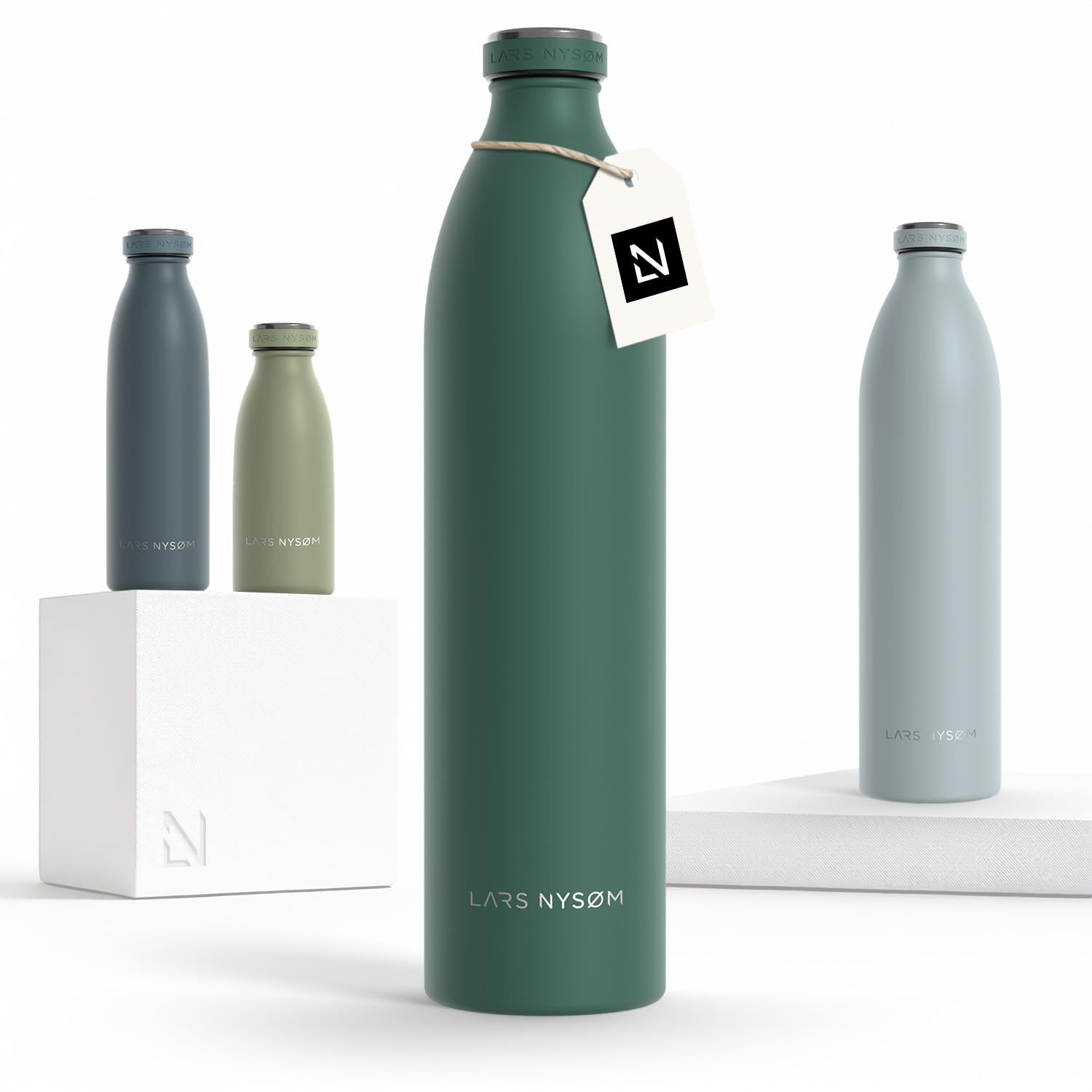 LARS NYSØM Stainless Steel Insulated XL Water Bottle 350ml, 500ml, 750ml, 1L, 1 5 Liter| Insulated Thermo Flask for Hot and Cold Beverages | Leakproof Drinking Bottle (Pine Green, XL 1500ml)