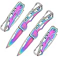 WWZJ 2 Pack Pocket Knife (Multicolored Titanium) with Key Ring Easy To Everyday Carry, Folding Knife Self-Defense