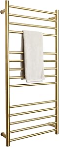 BERGOTO Towel Warmer Rack Home Bathroom 14 Bar Stainless Steel Space Saving Plug-in Wall Mounted Cloth Towel Heated Drying Rack Gold/Black (Gold)