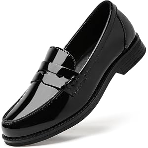 QAE Black Penny Loafers for Women Ladies Slip-Ons Shoes Comfortable Dressy | Women's Loafers & Slip-Ons Womens Leather Low He