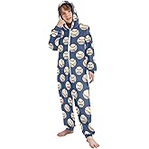 NUSTAPU Baseball Onesie Soft Flannel Pajamas Sleepwear Zip Up Jumpsuits Hooded Lounge Wear