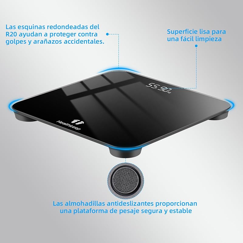 Balança para casa de banho, Balança digital com visor LED, Balança de peso corporal de alta precisão, máximo 180 kg, Tecnologia Step-On, Preto