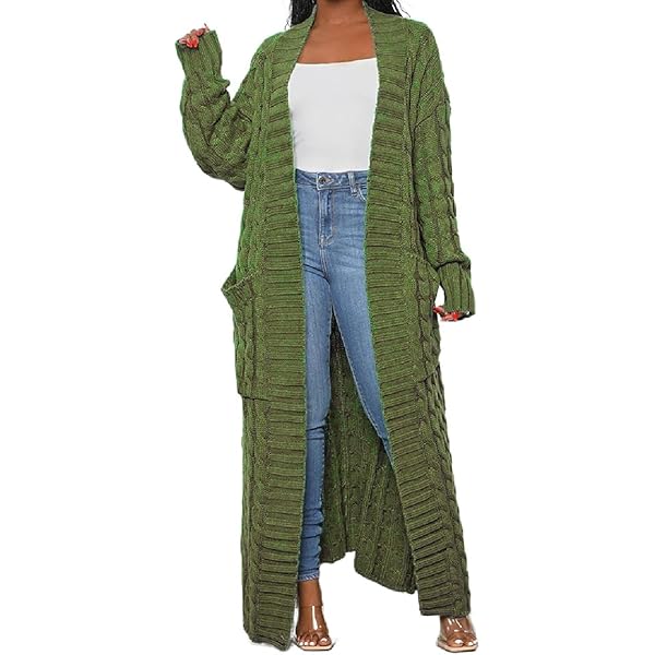 A ADILACA Women's Stylish Cable Knit Dual Chunky Cardigan with 2