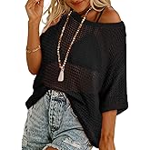 RITERA Plus Size Women Crochet Cover Up Summer Scoop Neck Swimwear Hollow Out Sweater Tops Vacation Beach Shirts XL-5XL