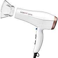 Conair 1875 Watt Double Ceramic Hair Dryer with Ionic Conditioning, White/Rose Gold, 1 Count (Pack of 1)