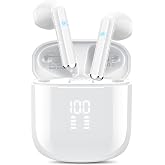 OYIB Wireless Earbuds Bluetooth 5.3, Clear Call Earphones with ENC Mic | 4-Mic Noise Reduction, 25H Playtime, Touch Control, IPX7 Waterproof, Lightweight Bluetooth Headphones for Sport &amp; Calls White