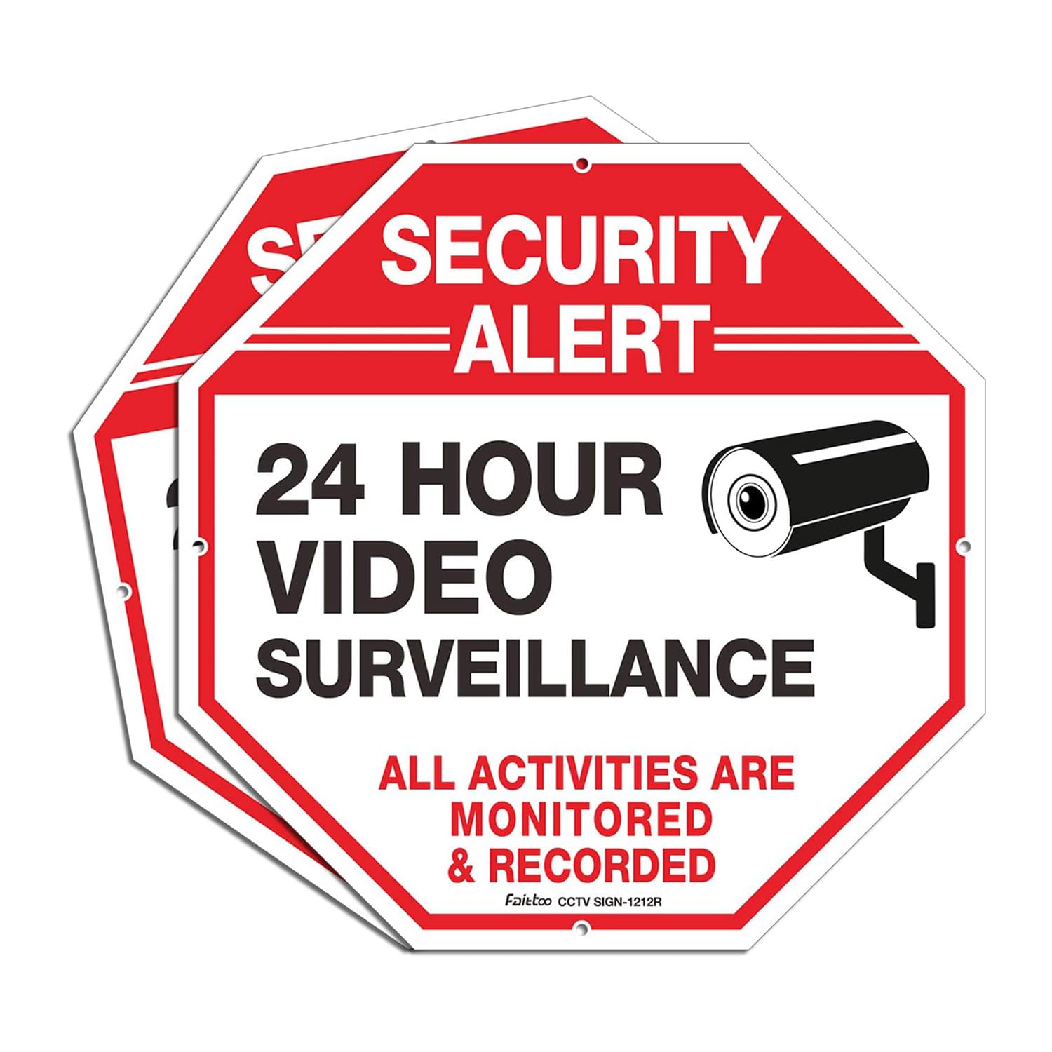 Faittoo Video Surveillance All Activities Are Monitored Sign - 2 Pack,30 x 30 cm Rust Free .040 Aluminum Reflective, UV Protected, Waterproof, Weatherproof and Fade Resistant, 4 Pre-drilled Holes.