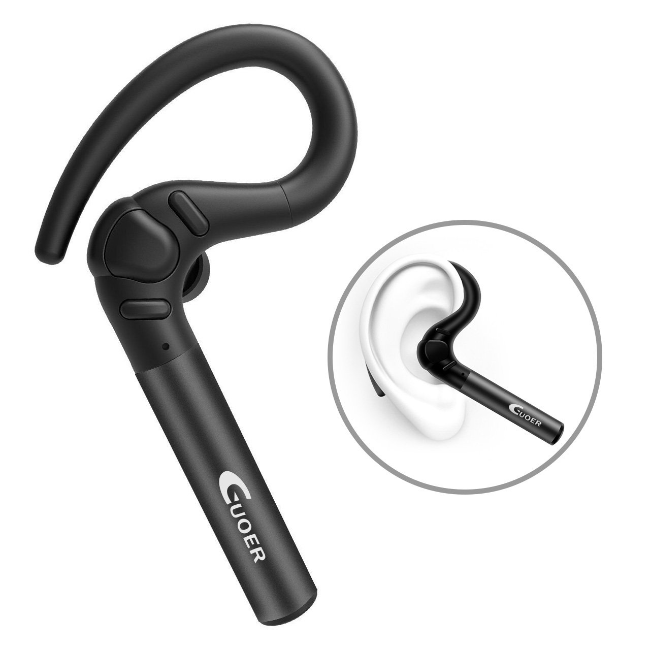 Guoer Bluetooth 4.1 Headset Noise Cancellation and Hands-free Stereo Earphone with Extra Extension Ear Piece, Microphone Volume Control, Compatible with iPhone Android Smartphones and Other Bluetooth-enabled Devices(Black)