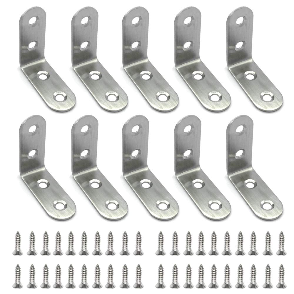 FUJIE 10 Pcs Right Angle Brackets 90 Degree Right Angle Brackets Stainless Steel L Shape Corner Brace 40 x 40 x 17 mm with Matching Screw- Silver