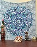 Indian Hippie Bohemian Psychedelic Ombre Floral Blue-green Queen-size-large-mandala Wall-hanging Tapestry-dorm