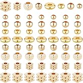 PH PandaHall 14K 18K Golden Spacer Beads, 160pcs 8 Styles Gold Disc Heishi Bead Flat Round Spacer Beads Cube Metal Bead Spacers for Heishi Clay Beads Summer Bracelet Necklace Earring Jewelry Making