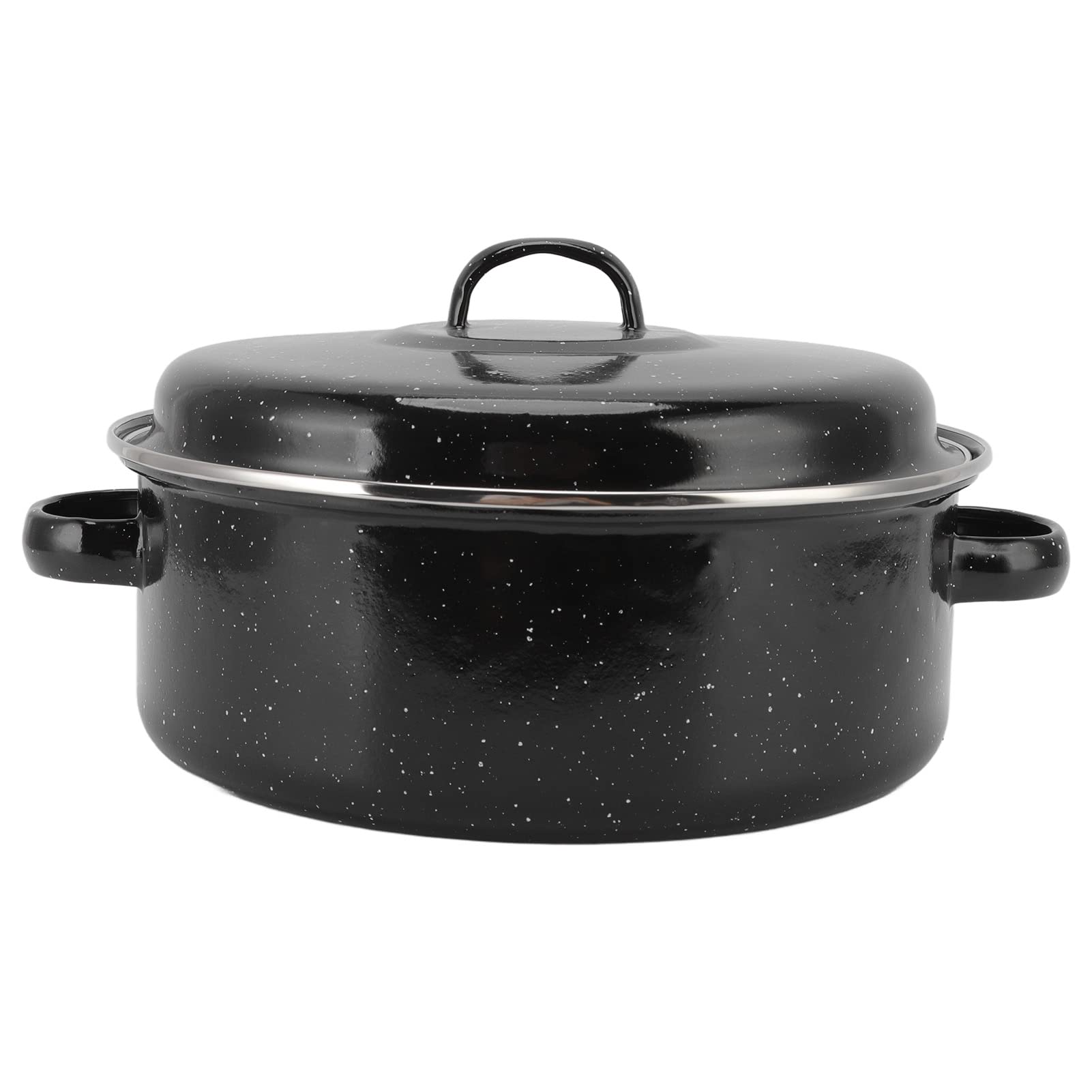 Folanda Covered Round Roaster, Non Stick Roasting Panw/Lid&Shelf, Speckled Black Large Capacity Multi Use Roaster Pan, Enamel Broiler Pan Turkey, Meat, Vegetables, Chestnuts(26cm)