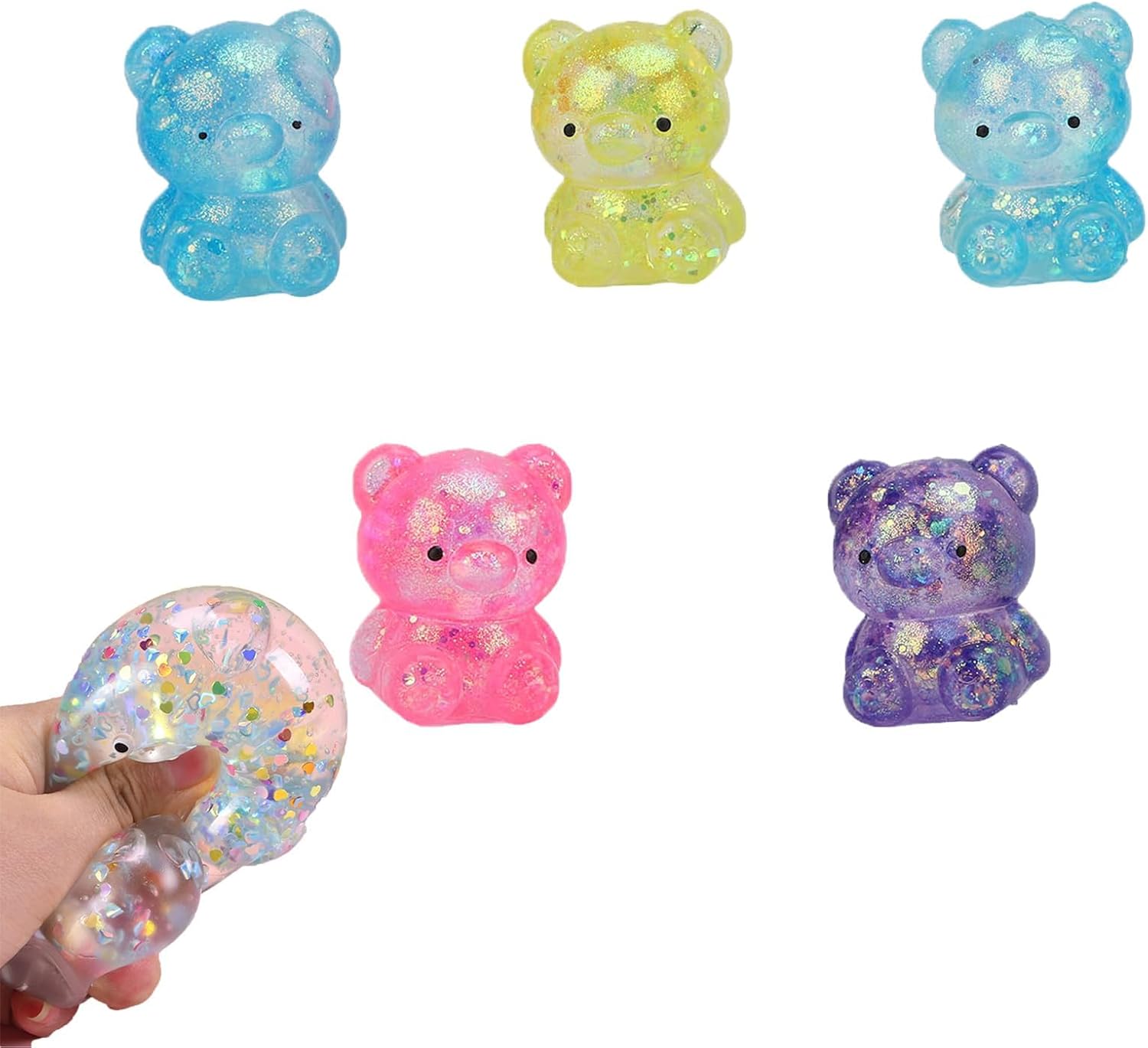 5Pcs Bear Nee Doh Stress Ball, Squishy Stress Balls Set, Squishy Slow Rising Stress Ball, Mixed Color Soft Flexible for Adults Home Office and Relaxation Use