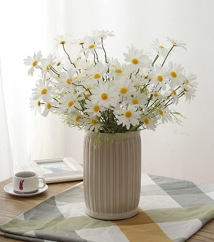 SoulQool 8/10/12PCS Artificial Daisy Flower Multicolored Small Fake Daisy Silk Flowers Home Decoration Chrysanthemum Simulation Flower Wedding Birthday Party (White-8pcs)