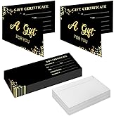 50 SETS Gift Certificates for Business, Blank Gift Cards Certificates with Envelopes, Gifts for Salon Restaurants Spa Marriage Birthday Client Vouchers 11.8 x 3.9 Inch - Black and Gold