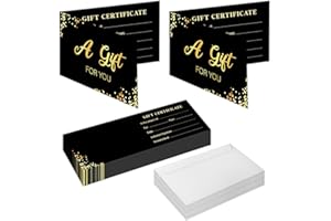 SHIEL-EVEN 50 SETS Gift Certificates for Business, Blank Gift Cards Certificates with Envelopes, Gifts for Salon Restaurants Spa Marriage Birthday Client Vouchers 11.8 x 3.9 Inch - Black and Gold