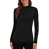 Bonneuitbebe Women's Thermal Top Long Sleeve Fleece Lined Undershirts Mock Neck Stretchy Base Layer Tops Cold Weather