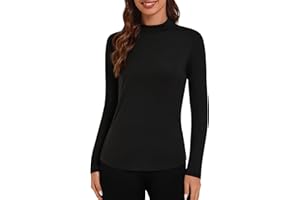 Bonneuitbebe Women's Thermal Top Long Sleeve Fleece Lined Undershirts Mock Neck Stretchy Base Layer Tops Cold Weather