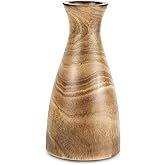 AeraVida Natural Brown Stain Mango Tree Wood Bottle Shaped Slim Vase for Flower, 8 inches