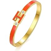 Watdoc H Bracelet for Women - 18K Gold Plated Titanium Steel Cuff | Cubic Zirconia Bangle Jewelry Gift, Simple & Durable Everyday Wear (S/M/L Size)