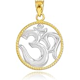 Fine 14k Two-Tone Gold Round Milgrain-Edged Medallion Yoga Charm Om Pendant