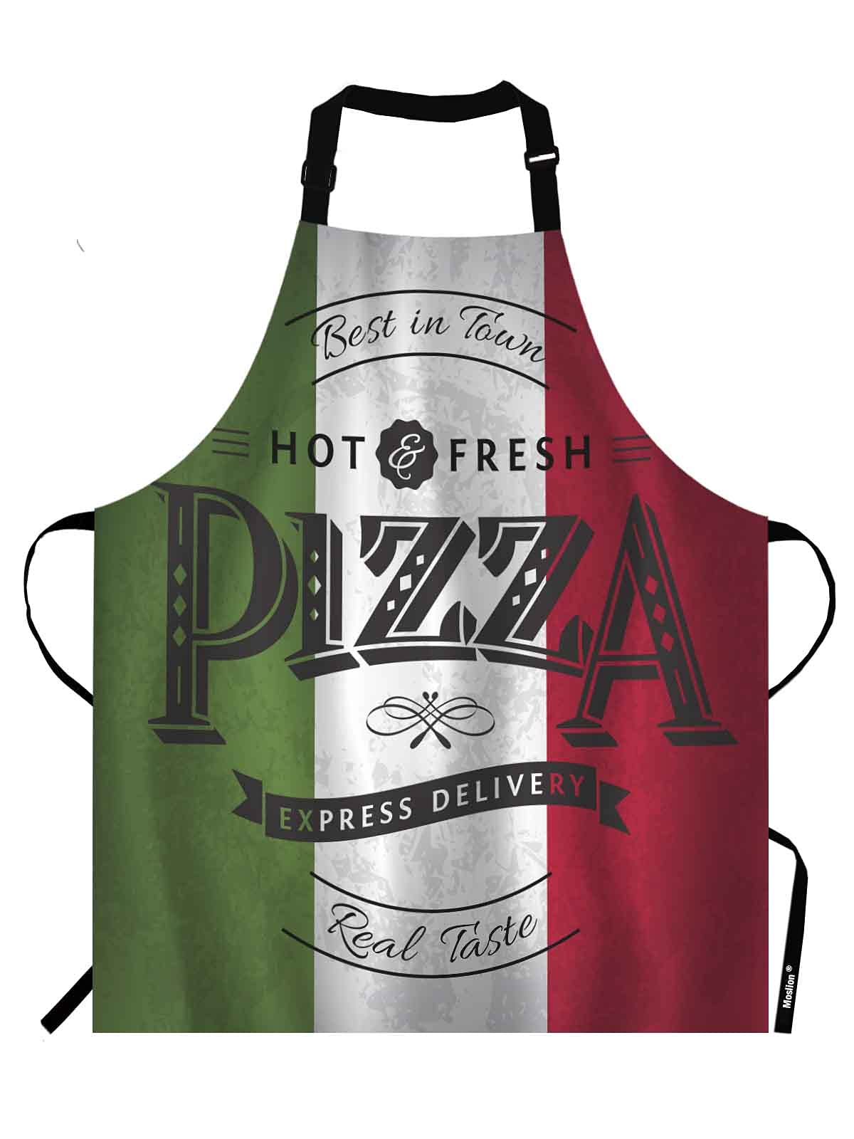 Moslion Pizza Apron,Best in Town Pizzeria Retro Posteron Grunge Backgrounds Green White Red Apron,Adjustable Neck Bib for Men Women,Suitable for Kitchen Cooking Waitress Chef