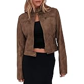 Onedreamer Women's Faux Leather Cropped jackets Casual Vintage Zip Up Stand Collar Motorcycle Short Coat Jacket