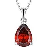 YL Teardrop Necklace 925 Sterling Silver Solitaire Pendant 9x12 MM Pear Cut Birthstone Jewelry for Women