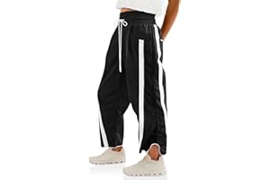 Fisoew Women's Baggy Wide Leg Pants Casual Drawstring Elastic Waisted Contrast Color Workout Y2K Track Pants